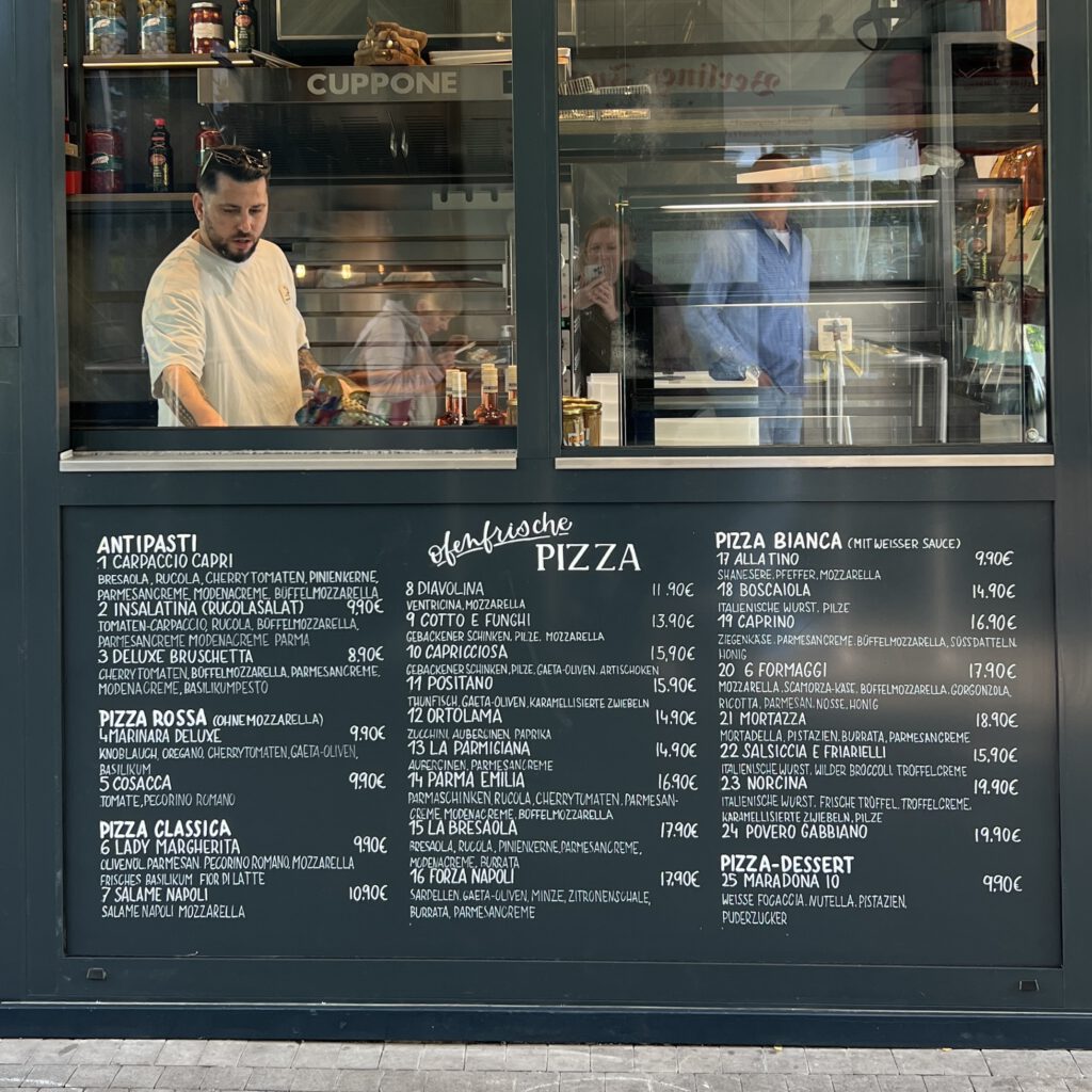 Tafel Menue Pizzeria Kiosk