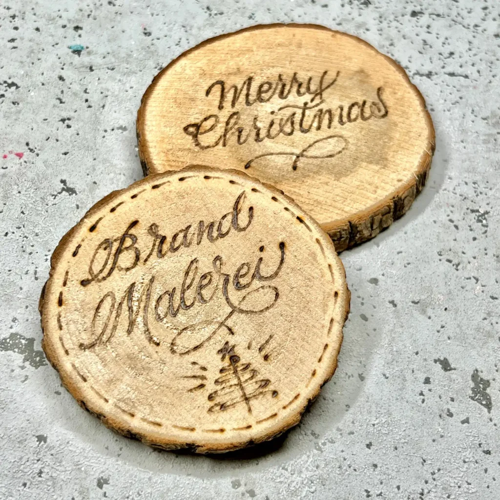 Pyrographie Woodburning Kalligraphie Baumscheiben mit Brandmalerei Weihnachten