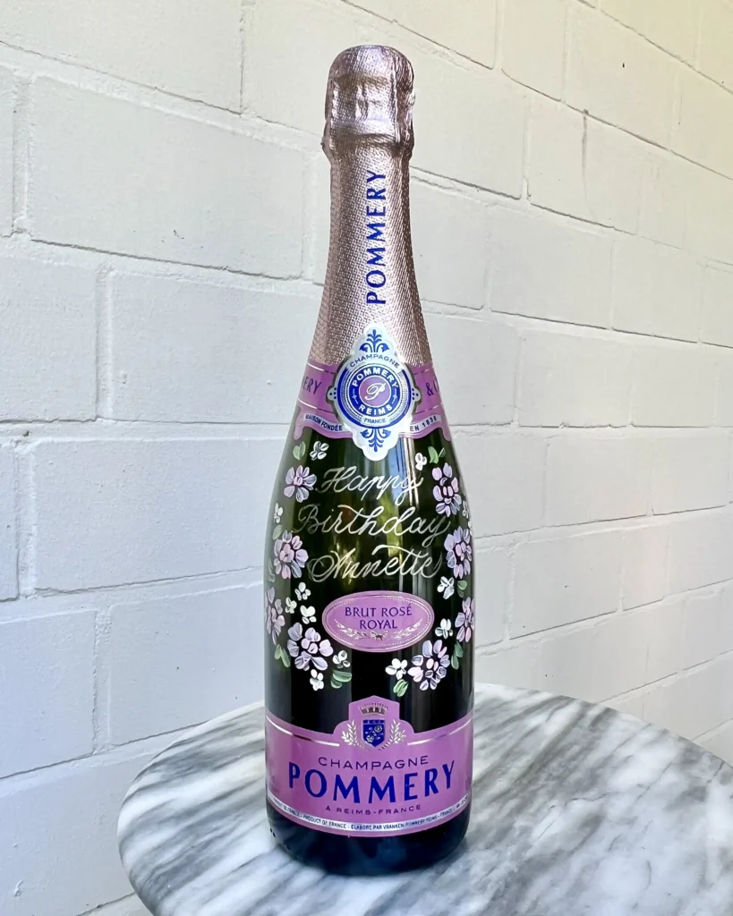 Champagner pink painted Handbemalte Champagnerflasche