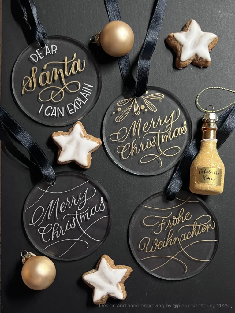 Weihnachtsgrüße auf Glas Glasanhänger mit handgravierten Weihnachtsgrüßen